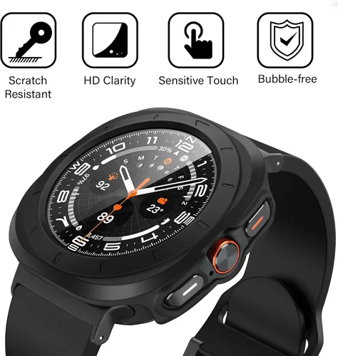 Miniatura 5 de Amizee Paquete de 2 fundas protectoras de pantalla compatibles con Samsung Galaxy Watch Ultra (2025/2024) de 1.772 pulgadas, con protector de negro
