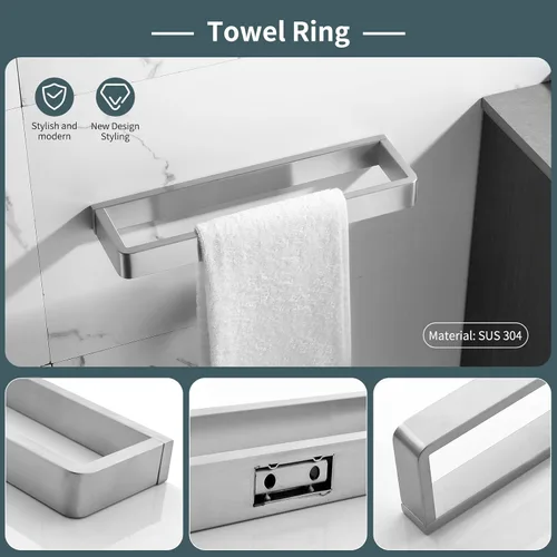 Miniatura 3 de YACVCL Juego de accesorios de baño de 4 piezas de níquel cepillado Juego de barra de toalla de baño de acero inoxidable premium Soportes de toalla