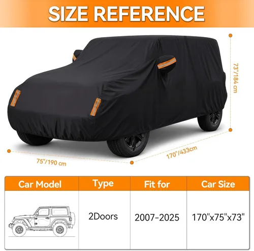 Miniatura 2 de Funda de coche para Jeep Wrangler de 2 puertas 1987-2026 JK JL CJ YJ TJ para exteriores, impermeable, sol, lluvia, nieve, granizo, protección UV
