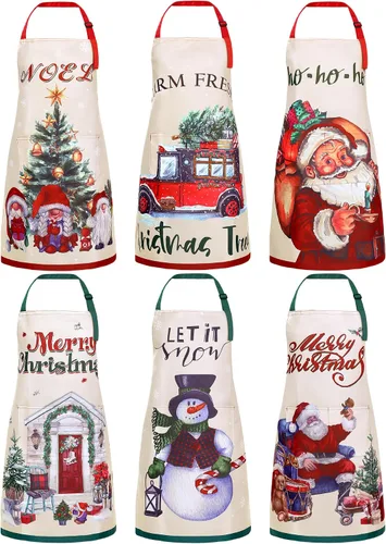 Miniatura 9 de Bencailor Delantales de verano de Navidad en julio con bolsillos, delantales de cocina ajustables de Navidad, impermeables para cocinar, mujeres