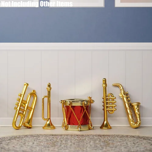 Miniatura 6 de Odoria Instrumentos musicales en miniatura 1/12, 5 piezas, mini instrumento de latón de plástico, saxofón, trompeta, trombón, miniaturas, accesorios