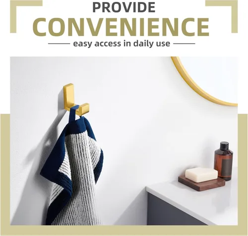 Miniatura 8 de Gancho Simple de Ángulo para Toalla de Baño, Gancho de Pared para Abrigatos de Ducha de Acero Inoxidable SUS 304, Perchero para Bata de Baño, Dorado