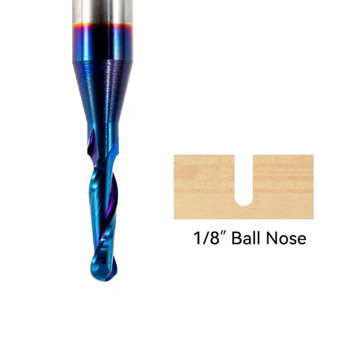 Miniatura 4 de Fresas de punta de bola de carburo de 1/4 pulgadas de diámetro de corte de 1/8 pulgadas con revestimiento nano azul para fresado lateral, mecanizado