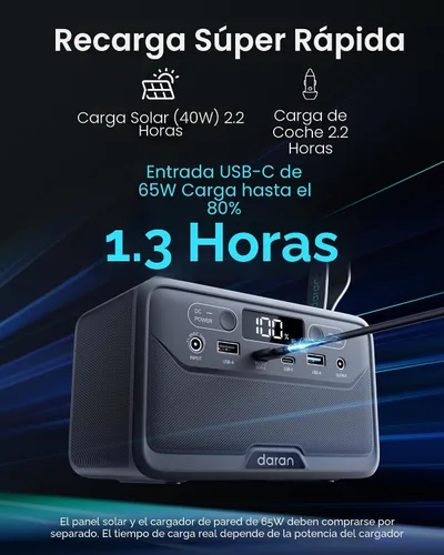 Miniatura 6 de Estación de energía portátil DaranEner 2026 de 28000mAh con batería LiFePO4, banco de energía solar con salida de CA 100W/110V, carga rápida