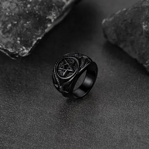 Miniatura 9 de FaithHeart Satanic Jewelry - Anillos de cabra baphomet con símbolo de Lucifer Satanás para hombres y mujeres talla 7891011121314 personalizado