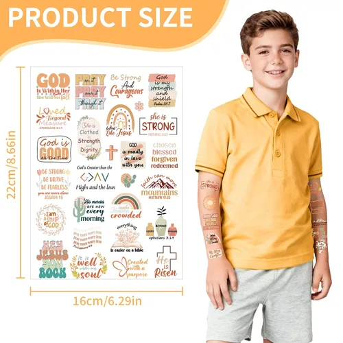 Miniatura 2 de Calcomanías de tatuajes temporales cristianos – Más de 150 decoraciones de fiesta de cumpleaños con versículos bíblicos, suministros de fiesta