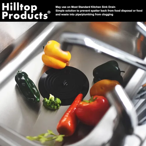 Miniatura 3 de Juego de 2 tapones para fregadero de cocina y bañera de 6 pulgadas, color negro y gris, para drenaje estándar de fregadero de cocina y desagüe