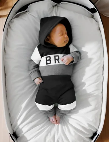 Miniatura 2 de Ropa de bebé niño de manga larga, sudadera con capucha con estampado de letras + pantalones de retazos, 2 piezas, trajes de otoño e invierno