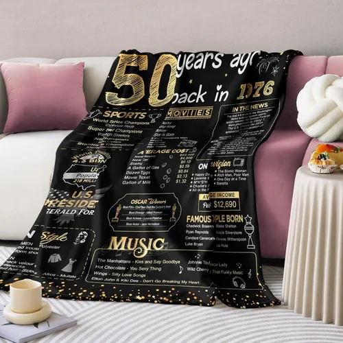 Miniatura 2 de Manta suave personalizada, decoraciones y regalos de cumpleaños n.° 50 para hombres y mujeres, color dorado, 60 x 50 pulgadas