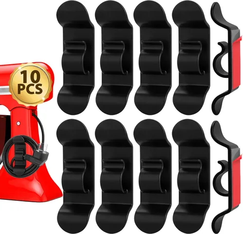 Jeymei Organizador de cables para electrodomésticos, 10 envolturas negras para cables | Small Cord Winder Cord Holder Wire Wrapper for