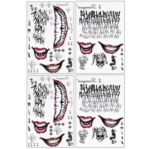 4 hojas de tatuajes temporales de Suicide Squad, tatuaje adhesivo perfecto para Halloween, cosplay, disfraces y accesorios de fiesta., A