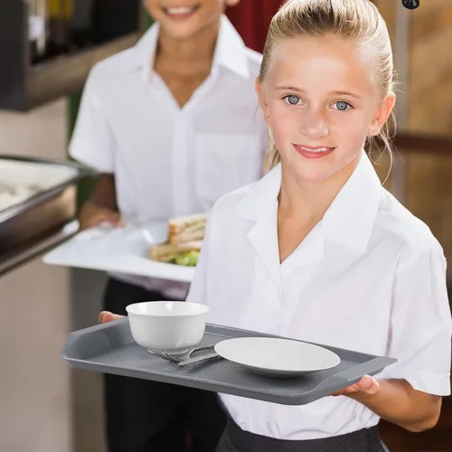 Miniatura 8 de Paquete de 12 bandejas de plástico para comida rápida, bandeja para servir cafetería, gris