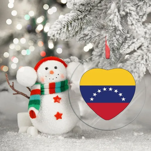 Miniatura 3 de Adorno de Navidad personalizado de la bandera de Venezuela 2023, adornos de corazón para árboles de Navidad, acrílico país, ciudad, recuerdo