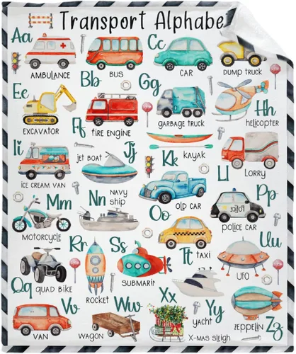 Miniatura 15 de Manta de franela con diseño del alfabeto de animales, súper suave, ligera, para niños, adultos, adecuada para sofá, cama, campamento, viajes, todas