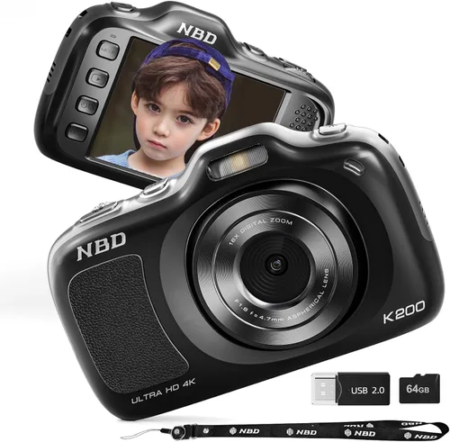 NBD Cámaras digitales de 64MP para fotografía, cámara de punto y disparo 4K, cámaras compactas de viaje con zoom 16X, cámara de enfoque automático