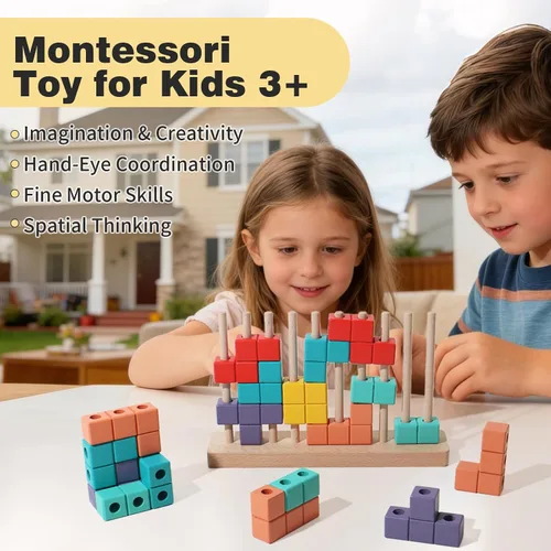 Miniatura 5 de Rompecabezas de bloques de madera, juego de apilamiento de juguetes Montessori, rompecabezas educativos preescolares para niños pequeños y niños