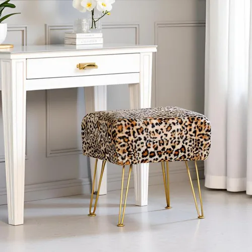Miniatura 4 de Otomano cuadrado con estampado de leopardo de 17"x17"x17", de piel sintética, banco de entrada, reposapiés, taburete, asiento de acento, otomano