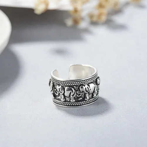 Miniatura 3 de Anillo de plata de ley 925 con elefante, anillo ajustable para mujer, color blanco, Plata