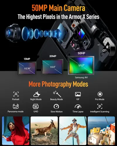 Miniatura 3 de Ulefone Armor X13 - Teléfono inteligente resistente, cámara de visión nocturna de 50 MP+24 MP, octa-core 12 GB RAM 64 GB ROM, pantalla de 6.52
