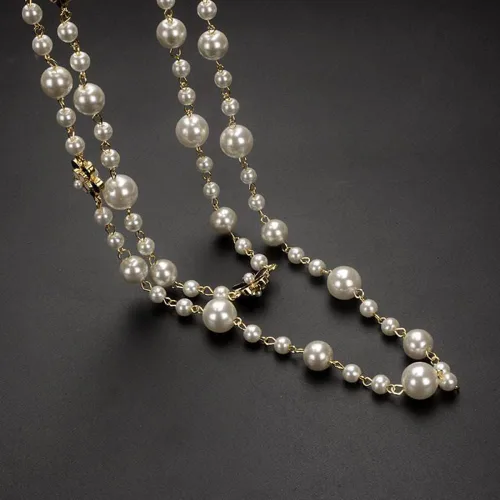 Miniatura 5 de Diseño de moda elegante largo imitación trébol flor collar de perlas para las mujeres, Perla, Perla