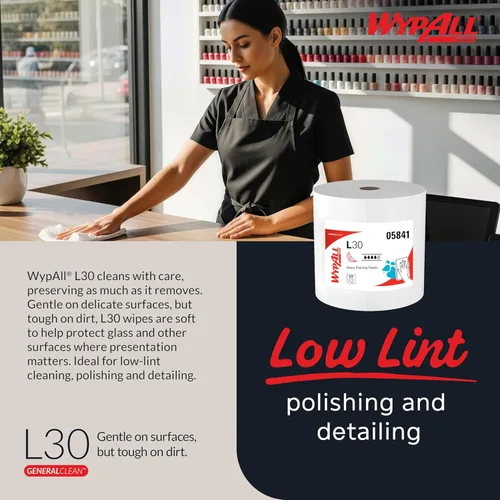 Miniatura 5 de WypAll General Clean L30 - Toallas de limpieza pesadas (05841), toallitas fuertes y suaves, color blanco, 875 toallas por rollo gigante, 1 rollo por