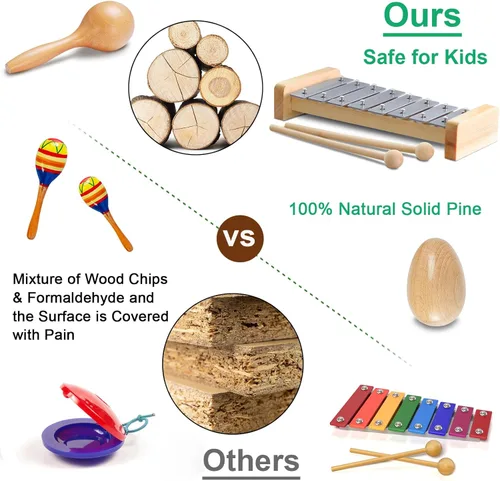 Miniatura 4 de LOOIKOOS Instrumentos musicales internacionales para niños pequeños, juego de música de madera natural para niños pequeños y niños, juguetes