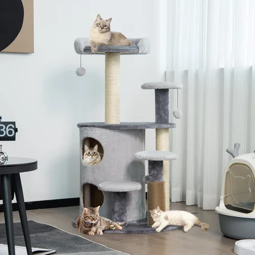 Miniatura 2 de Tangkula Árbol para gatos de interior, torre para gatos de varios niveles de 40 pulgadas con postes rascadores, percha superior, bolas de piel