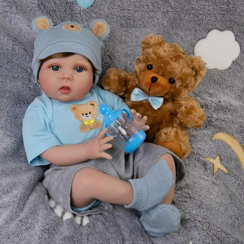 Miniatura 10 de EKOKIZ - Muñeca de bebé realista de 22 pulgadas, muñeca recién nacida con cuerpo de tela suave, muñecas Reborn de bebés realistas, lindas niñas