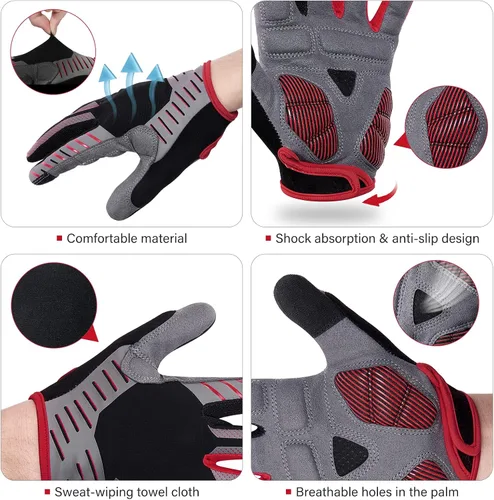 Miniatura 2 de B-Forest Guantes de ciclismo, guantes de bicicleta de carretera con dedos completos, guantes de ciclismo para hombre, guantes de montar en montaña