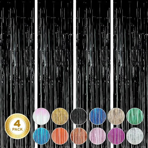 Miniatura 6 de Twinkle Star - Paquete de 2 telones de fondo para cabina de fotos, cortina de papel aluminio con flecos de oropel, fondo ambiental, decoración