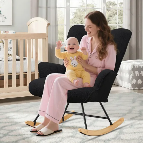 Miniatura 2 de Zedachica Mecedora tapizada para cuarto de bebé, silla mecedora tapizada, asiento acolchado con respaldo alto, cómoda silla auxiliar para sala