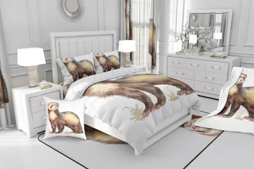 Miniatura 8 de Juego de ropa de cama de hurón tamaño individual para niños, diseño de dibujos animados de hurones para niños, bonito edredón acolchado de animales