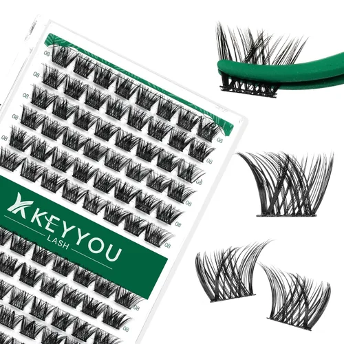 Miniatura 91 de KEYYOU Racimos de pestañas, 96 piezas de extensiones de pestañas DIY, rizado D de 16 mm, negro, realista, no irritante, fácil de colocar en casa