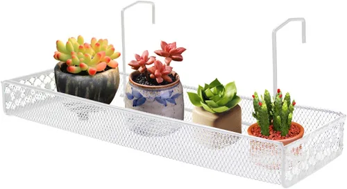 Miniatura 7 de Chris-Wang - Estantería rectangular de alambre de hierro para plantas al aire libre, valla de patio, porche, estante de riel, macetas de flores