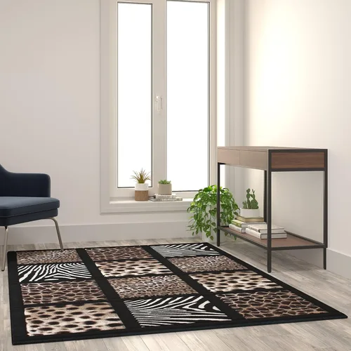 Flash Furniture Menagerie Collection - Alfombra de área con estampado de animales, olefina con diseño de guepardo, leopardo, cebra y jirafa, 5 x 7