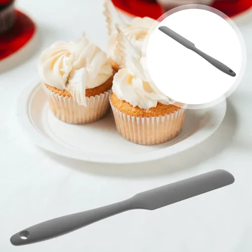 Miniatura 7 de Kichvoe Espátula de silicona para tarro – Espátula antiadherente para masa madre – Spurtle de goma estrecha gris resistente al calor cuchara