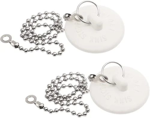 Paquete de 2 tapones de bañera, tapones de goma para bañera con tapón de drenaje con cadena de cuentas de acero inoxidable de 15", tapón de baño
