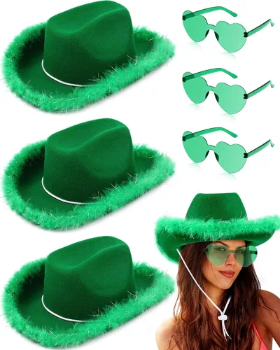 Sombrero de vaquero Boa con lentes de sol de corazón, sombrero de vaquero Boa, sombrero de vaquero para mujer y niña, disfraz de fiesta occidental