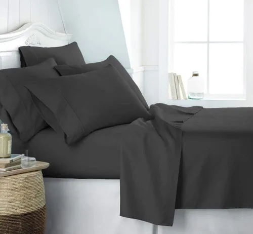 Miniatura 6 de KBC linen Juego de sábanas de lujo de 6 piezas para hotel, 100% algodón, sábana bajera ajustable de 21 a 24 pulgadas, sin arrugas, juego de ropa