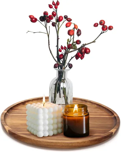 Miniatura 11 de Bandeja decorativa redonda para mesa de café, mesa de comedor, encimera, pequeñas bandejas de servir de madera, decoración de cocina de granja