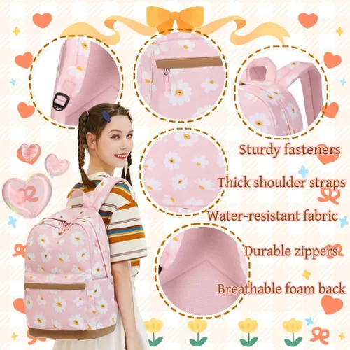 Miniatura 11 de 3 piezas de mochila con estampado de margaritas para niños, mochila de escuela primaria, mochila para estudiantes de primaria, mochila para Negro