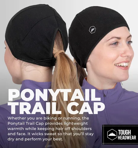 Miniatura 2 de Tough Headwear Gorro de correr para mujer con cola de caballo, gorro de cola de caballo, gorro de invierno con agujero para cola de caballo