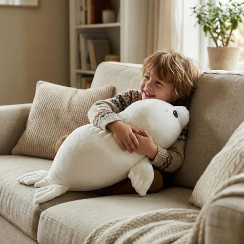 Miniatura 4 de WEIGEDU Adorable Almohada de Peluche de Foca Bebé Blanca – Juguete de Animal de Peluche Suave, Almohada Corporal Abrazable para Niños y Adultos