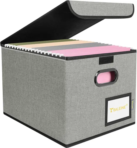 Miniatura 34 de Caja organizadora de archivos Baleine con tapa, organizador de carpetas de archivos plegable con deslizador de plástico, caja de carpetas