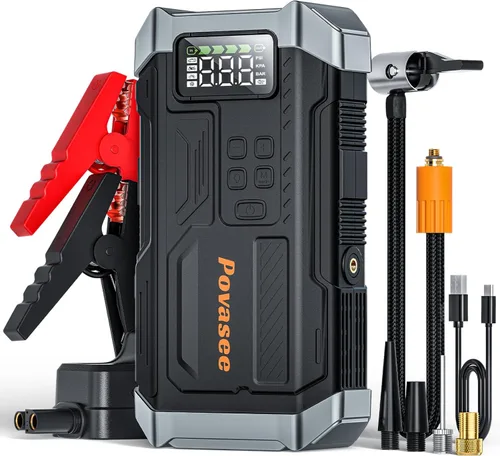 Miniatura 7 de Arrancador de 5000 A Povasee A40 Arrancador de Batería de Coche, Paquete de Energía Portátil de 12 V para Todos los Motores de Gasolina y Diésel