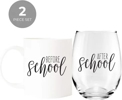 Miniatura 2 de Canopy Street Set de regalo de taza de café y taza de vino sin tallo, agradecimiento al profesor, proveedor de guardería con texto en inglés "Thank