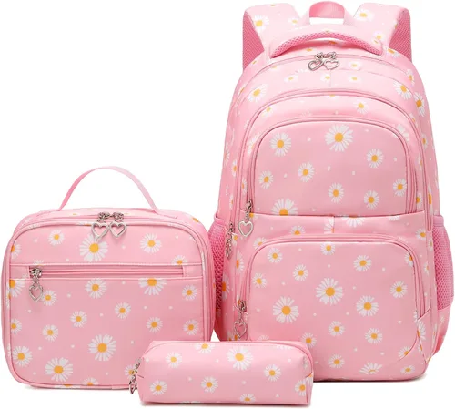 Miniatura 31 de goldwheat Mochilas impresas margaritas con paquete de almuerzo, estuche de lápices 3pcs, bolsa ligera resistente al agua para la escuela secundaria