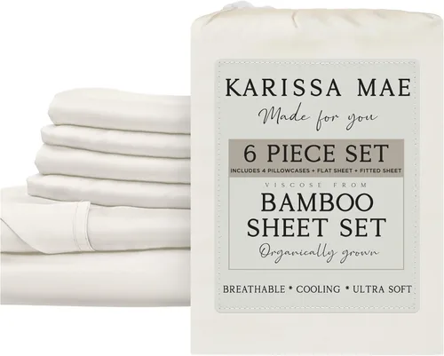 Miniatura 48 de KARISSA MAE Juego de sábanas tamaño individual de viscosa de bambú refrescante, 100% cultivadas orgánicamente, bolsillo profundo de 18 pulgadas