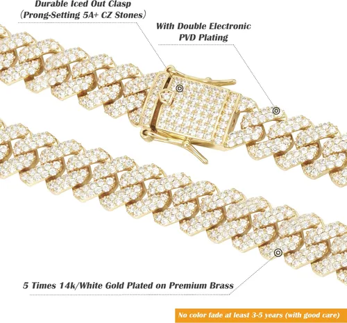 Miniatura 4 de Collar o pulsera chapada en oro de 14 quilates con eslabones cubanos de Miami de 0.47 pulgadas (personalizable)