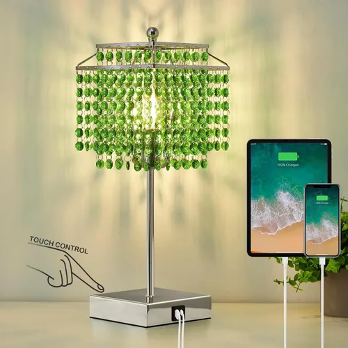 Miniatura 14 de Luvkczc Lámpara de Mesa de Cristal con Control Táctil Juego de 2, Lámpara de Mesa de Noche USB con Puertos USB C+A, Lámpara Regulable con Pantalla